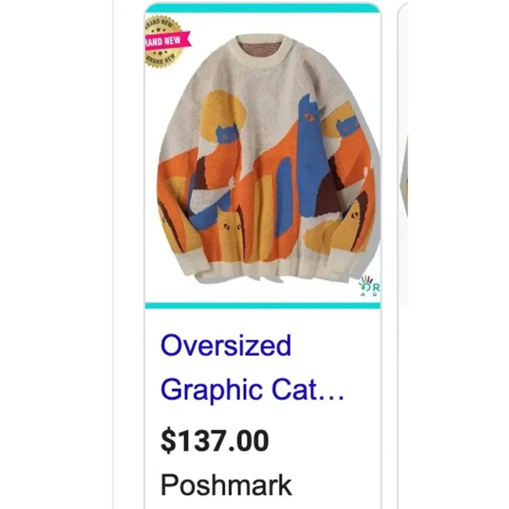 Size XL Cat Sweater Cozy Loungewear Gift Collector Blue Unique Oversized Knit - Picture 12 of 13